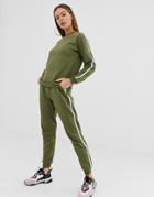 Asos Design Tracksuit Cute Sweat / Basic Jogger With Tie With Contrast Binding - Green