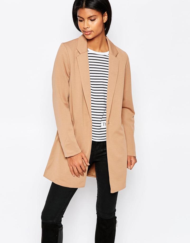 Brave Soul Longline Structured Coat - Camel