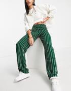 Vila Wide Leg Pants With Elasticated Waist In Green Stripe