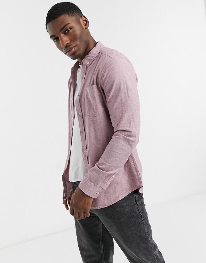 Asos Design Slim Fit Yarn Dyed Oxford Shirt In Burgundy-red