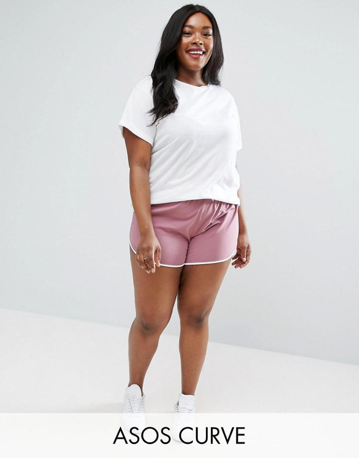 Asos Curve High Waist Runner Short With Binding - Purple
