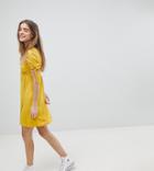 Asos Petite Mini Button Through Tea Dress With Tie Sleeve - Yellow