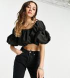 Reclaimed Vintage Inspired Ruffle Crop Top With Puff Sleeves In Black-white