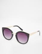 Asos Kitten Sunglasses With Metal Sandwich Detail And Nose Bridge - Black