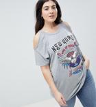 Koko Cold Shoulder New York Band T-shirt - Gray