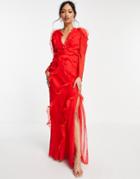 Asos Design Tiered Ruffle Maxi Dress With Open Back In Red
