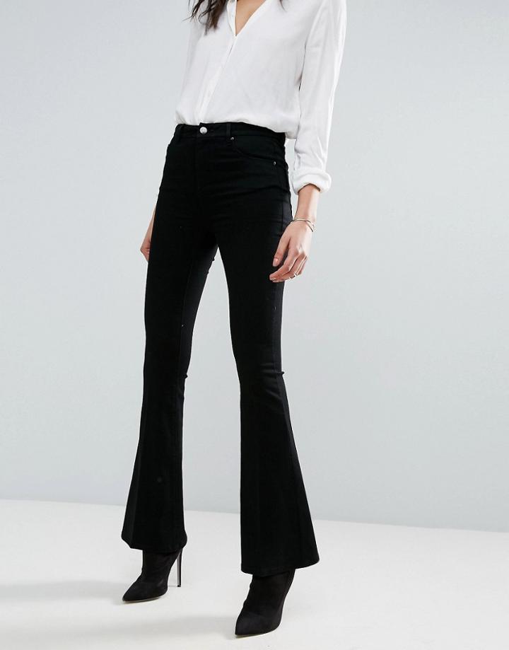 Asos Bell Flare Jeans In Clean Black With Pressed Crease - Black