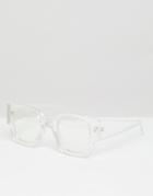 Asos Design Square Sunglasses In Crystal With Tinted Lens - Clear