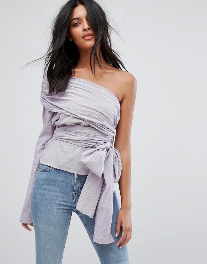 Walter Baker Ellen Asymmetric One Sleeve Belted Top - Purple