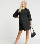 Missguided Maternity Dress With Puff Sleeves In Black