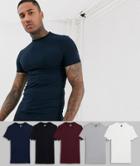Asos Design 5 Pack Organic Blend Muscle Fit T-shirt With Crew Neck-multi