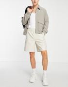 Asos Design Boxy Shorts In Faux Leather In Cream-neutral