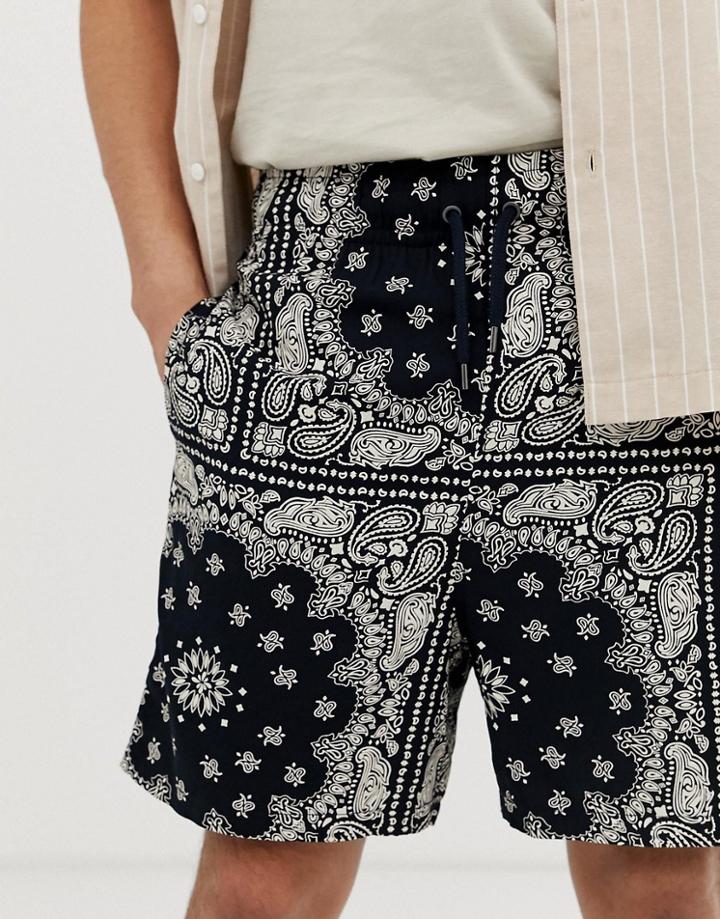 Jack & Jones Originals Boxy Shorts In Geo-tribal Print - Navy