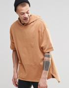 Asos Short Sleeve Oversized Hoodie With Heavy Wash - Camel