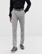 Avail London Skinny Fit Suit Pants In Light Gray Windowpane Check - Gray