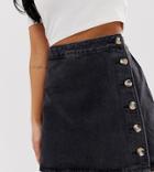 Asos Design Petite Denim Wrap Skirt With Buttons In Recycled Washed Black