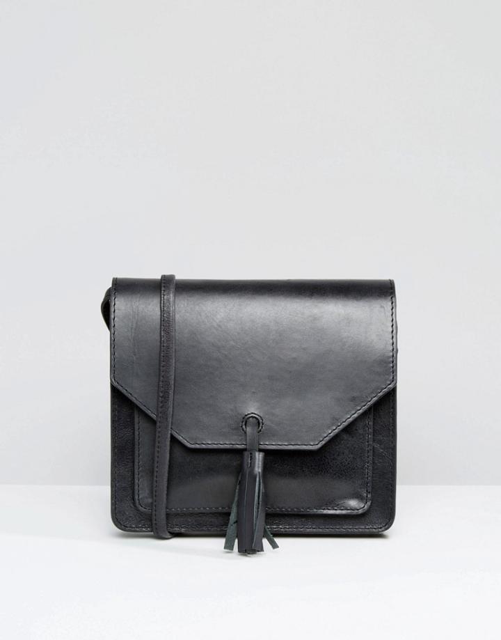 Asos Leather Cross Body Bag With Tassel - Black