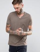 Asos T-shirt With V Neck In Brown Marl - Brown