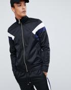 Criminal Damage Track Jacket In Black With Blue Side Stripe - Black