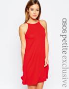 Asos Petite Swing Dress With High Neck - Red