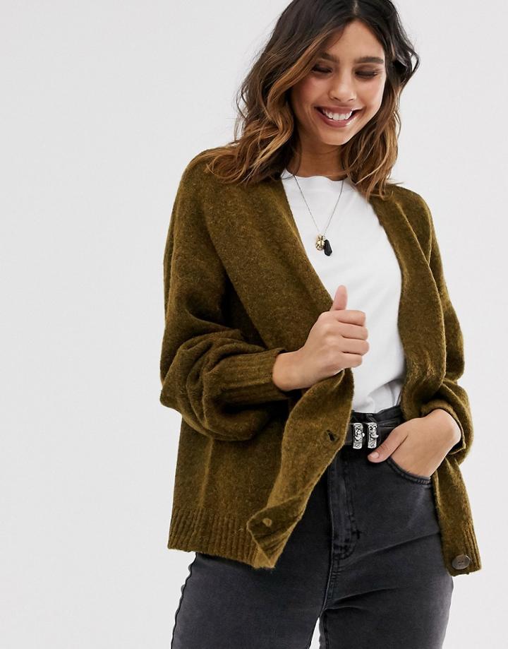 Y.a.s Boxy Knitted Cardigan With Button Detail-cream