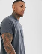 Asos Design Oversized Longline T-shirt With Crew Neck And Roll Sleeve In Washed Black-gray