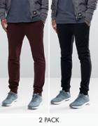 Asos 2 Pack Skinny Jersey Joggers Black/burgundy - Multi