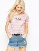 Asos T-shirt In Ombre Stripe With Girl Power Embroidery - Multi