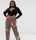 Pink Clove Tailored Pants With Split Front In Tropical Animal Print - Multi