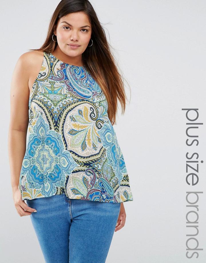 Ax Paris Plus Swing Top In Scarf Print - Blue Multi