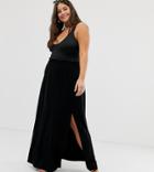 Asos Design Curve Shirred Waist Maxi Skirt-black