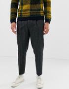 Asos Design Tapered Wool Mix Pants With Stripe In Charcoal - Gray
