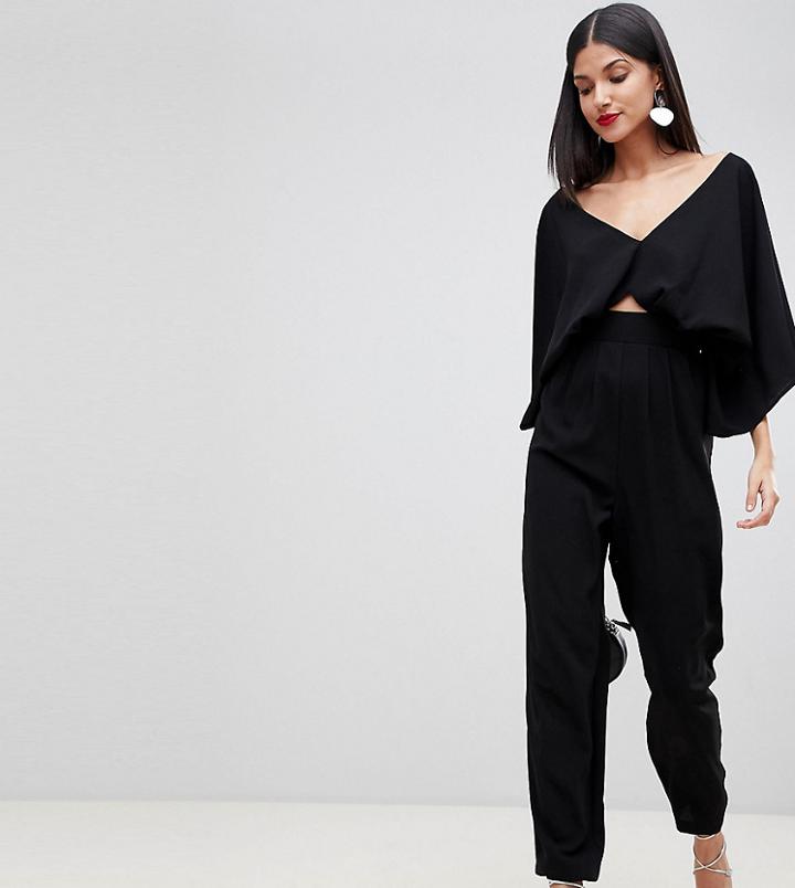 Asos Design Tall Jumpsuit With Kimono Sleeve And Peg Leg - Black