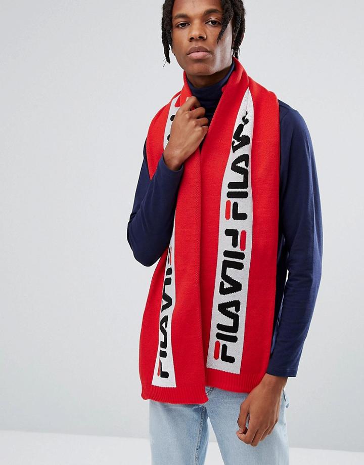 Fila Scarf With Repeat Logo In Red - Red