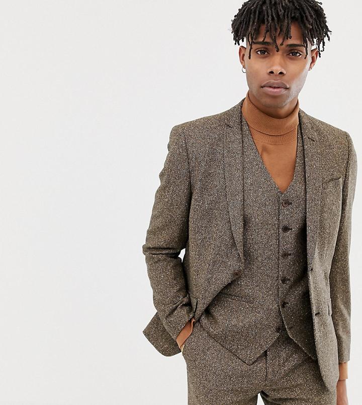 Heart & Dagger Slim Suit Jacket In Camel Wool-brown