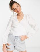 Monki Molly Volume Sleeve Wrap Blouse In White