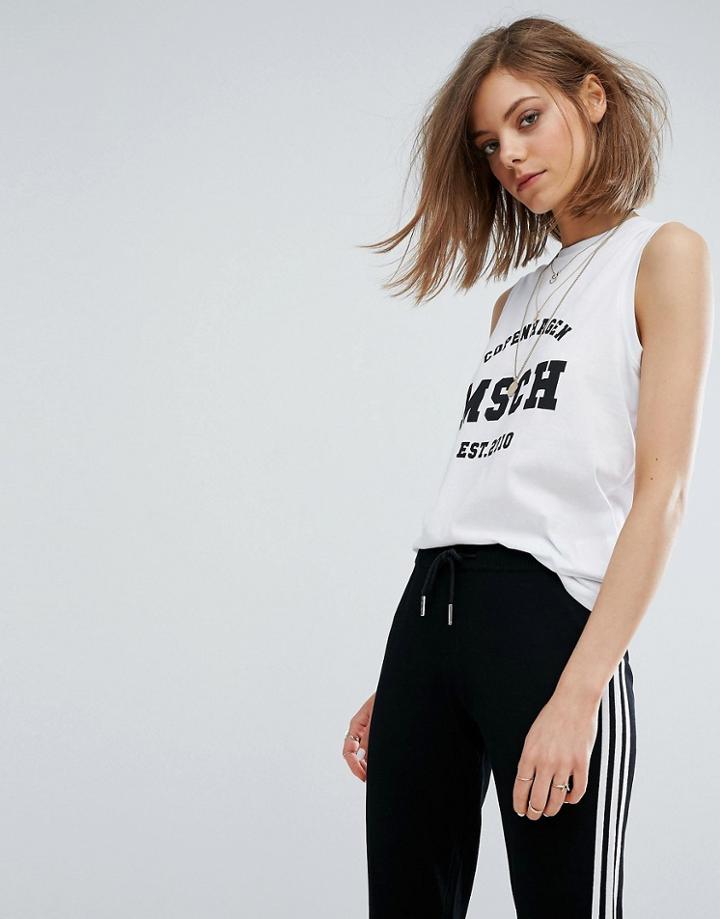 Moss Copenhagen Tank With Varsity Print - White