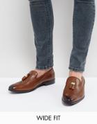 Asos Wide Fit Brogue Loafers In Tan Leather With Gold Tassel Detail - Tan