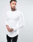 Asos Super Longline Muscle Long Sleeve T-shirt With Curved Hem In White - White