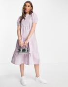 Influence Tiered Smock Midi Dress In Lilac Stripe-purple