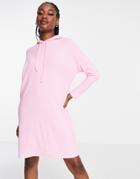 Pieces Ribbi Hooded Jersey Dress In Pink