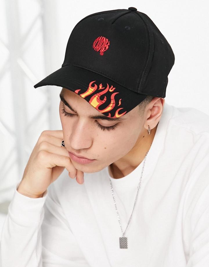Roadies Baseball Cap In Black With Flame Design