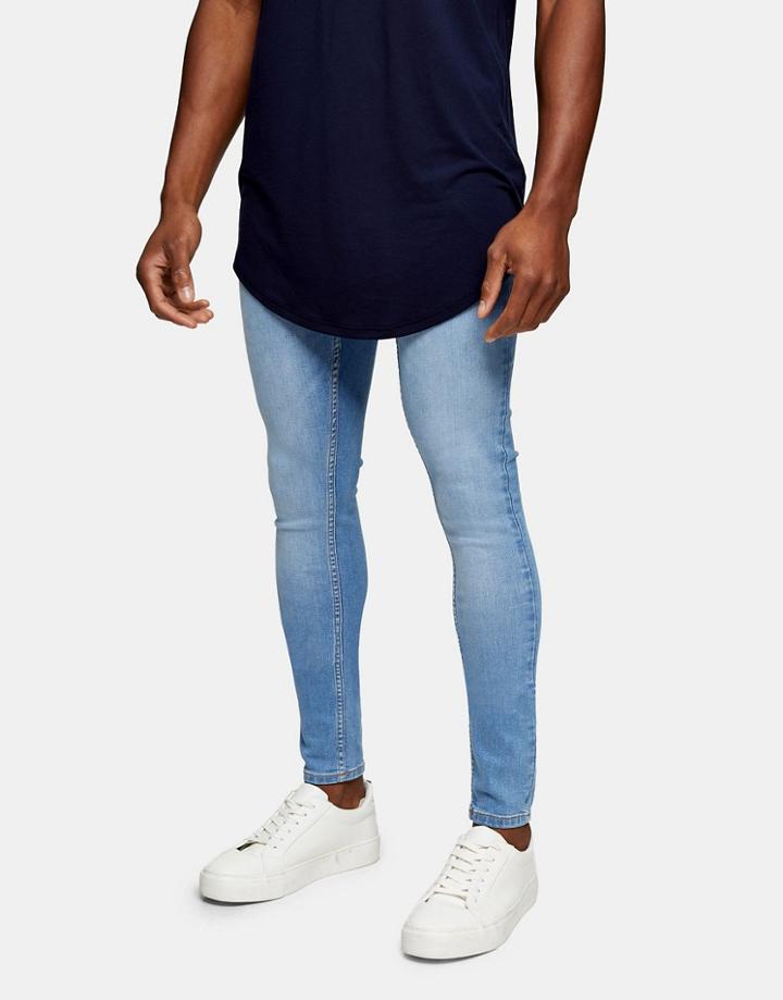 Topman Organic Cotton Blend Super Spray On Jeans In Light Wash-blues