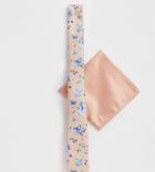 Asos Design Slim Tie & Pocket Square In Peach Based Floral