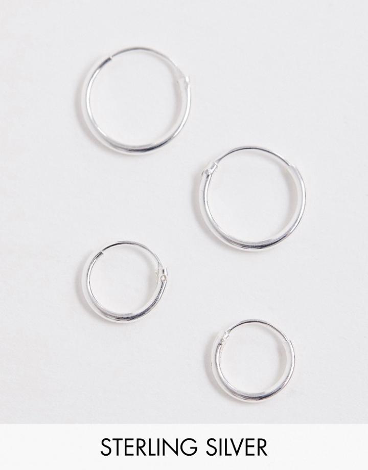 Asos Design Sterling Silver 12mm And 9mm Hoop Earring Pack