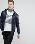 Emporio Armani Faux Leather Hooded Biker Jacket In Navy - Navy