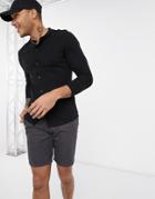Asos Design Organic Blend Cotton Long Sleeve Muscle Fit Jersey Shirt With Grandad Collar In Black