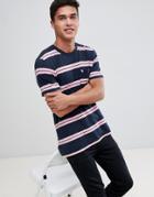 Abercrombie & Fitch Bold Rugby Thin Stripe Icon Logo T-shirt In Navy/pink - Navy