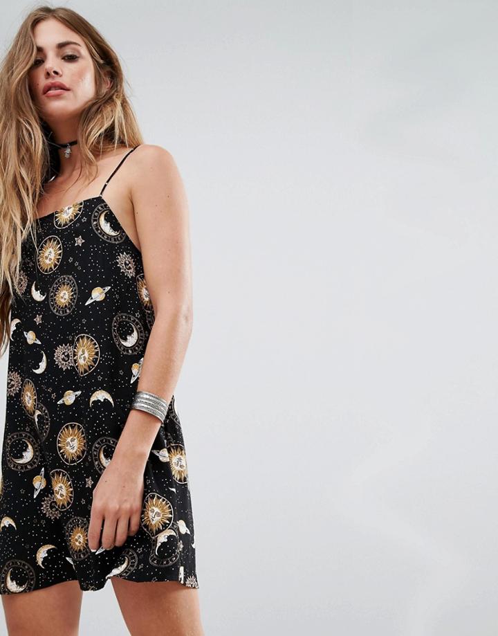 Motel Cami Dress In Cosmic Print - Black