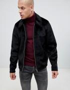 Asos Design Faux Pony Hair Zip Through Jacket - Black